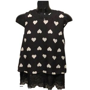 NEW Molly Bracken Black & White Sleeveless Top with Heart Pattern